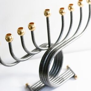 Vintage Menorah 24k Gold Plated Black Modernist Menorah Made in Israel